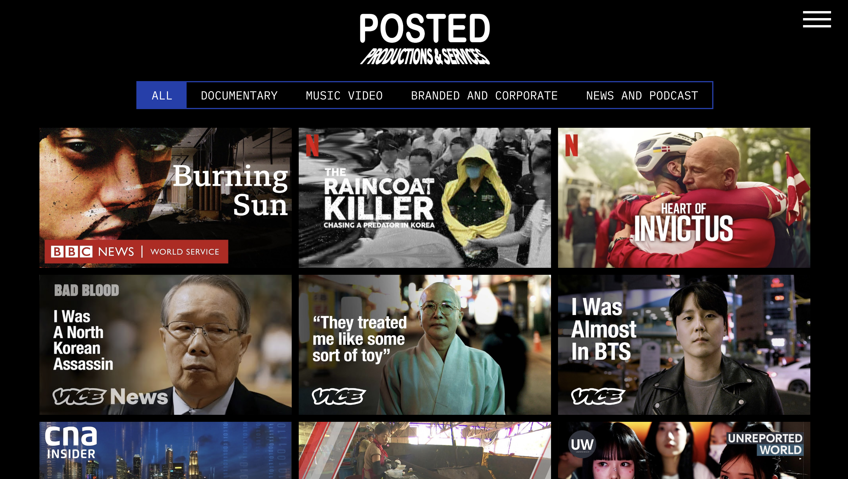 Posted Productions - A high-performance portfolio website for a leading media production company, featuring dynamic conte...